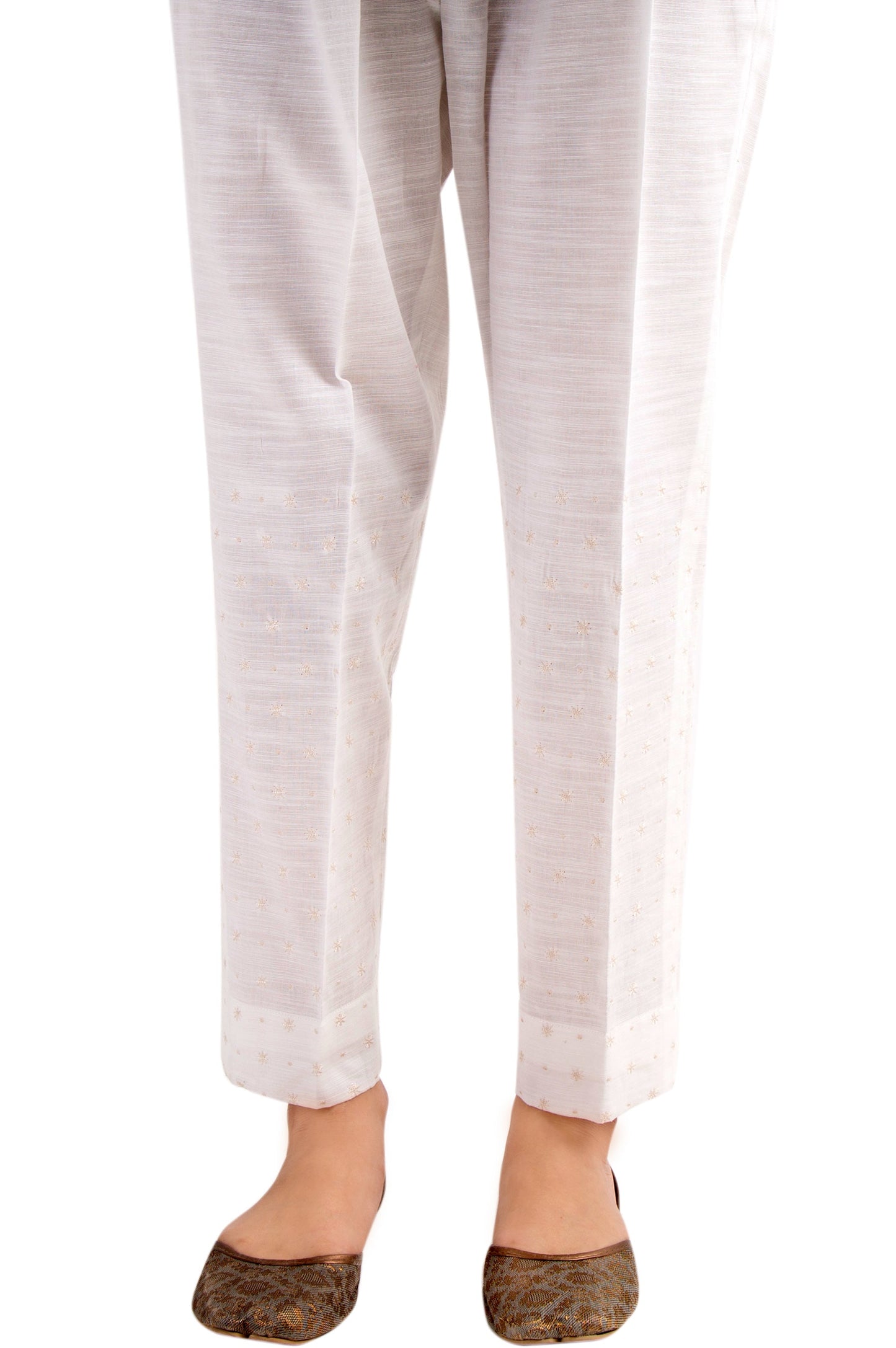 Embroidered Cigarette Pants - White