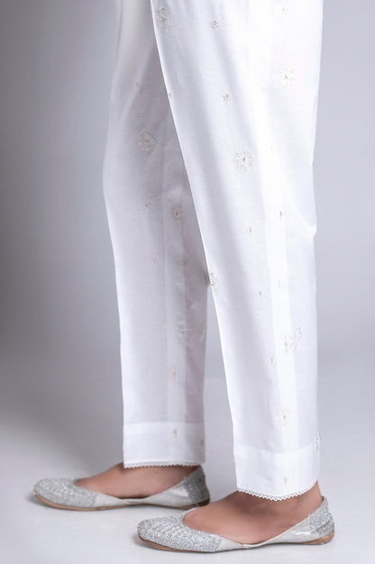Embroidered Cambric Pants - White