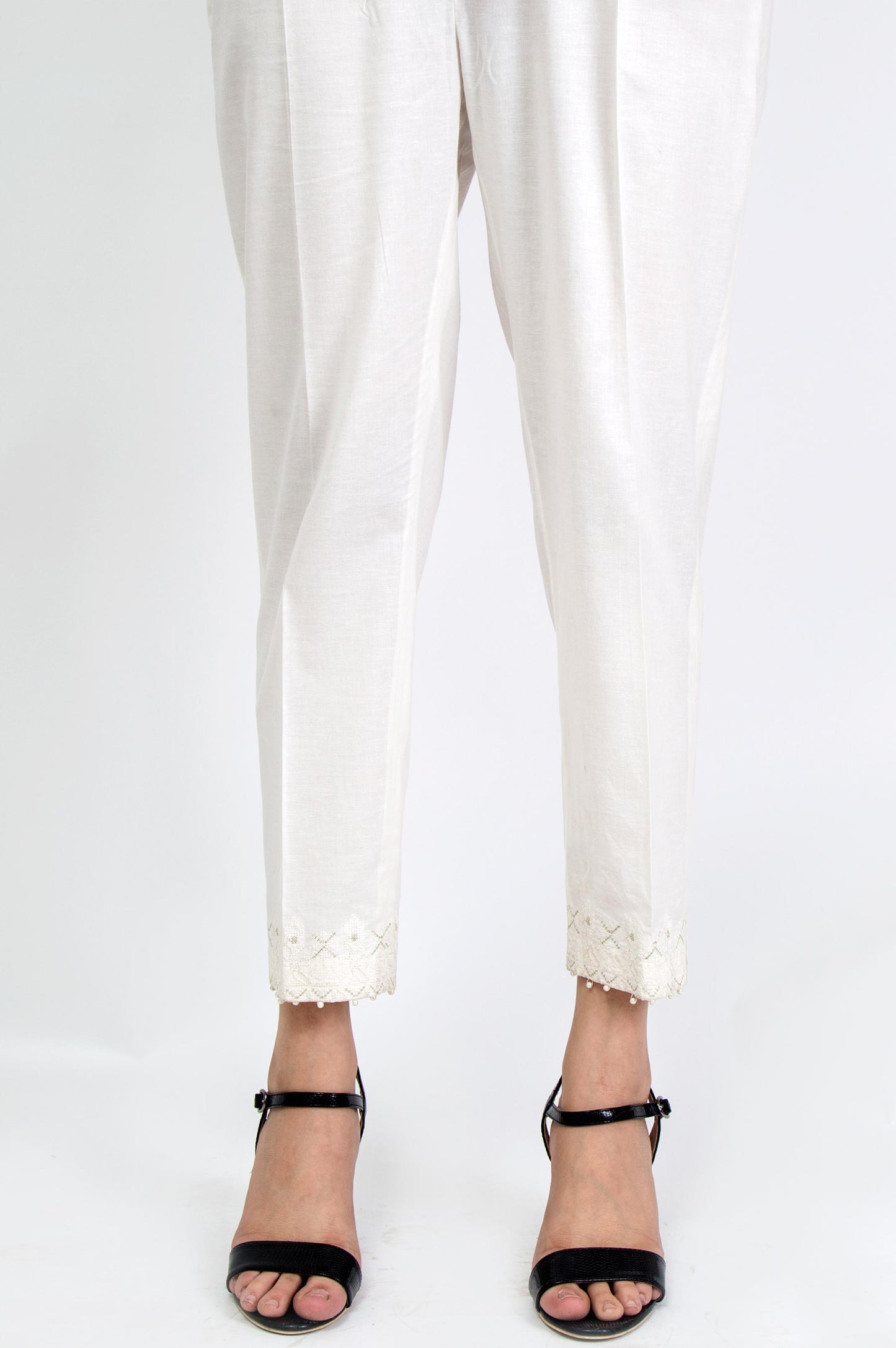 Embroidered Cambric Pants - Off White