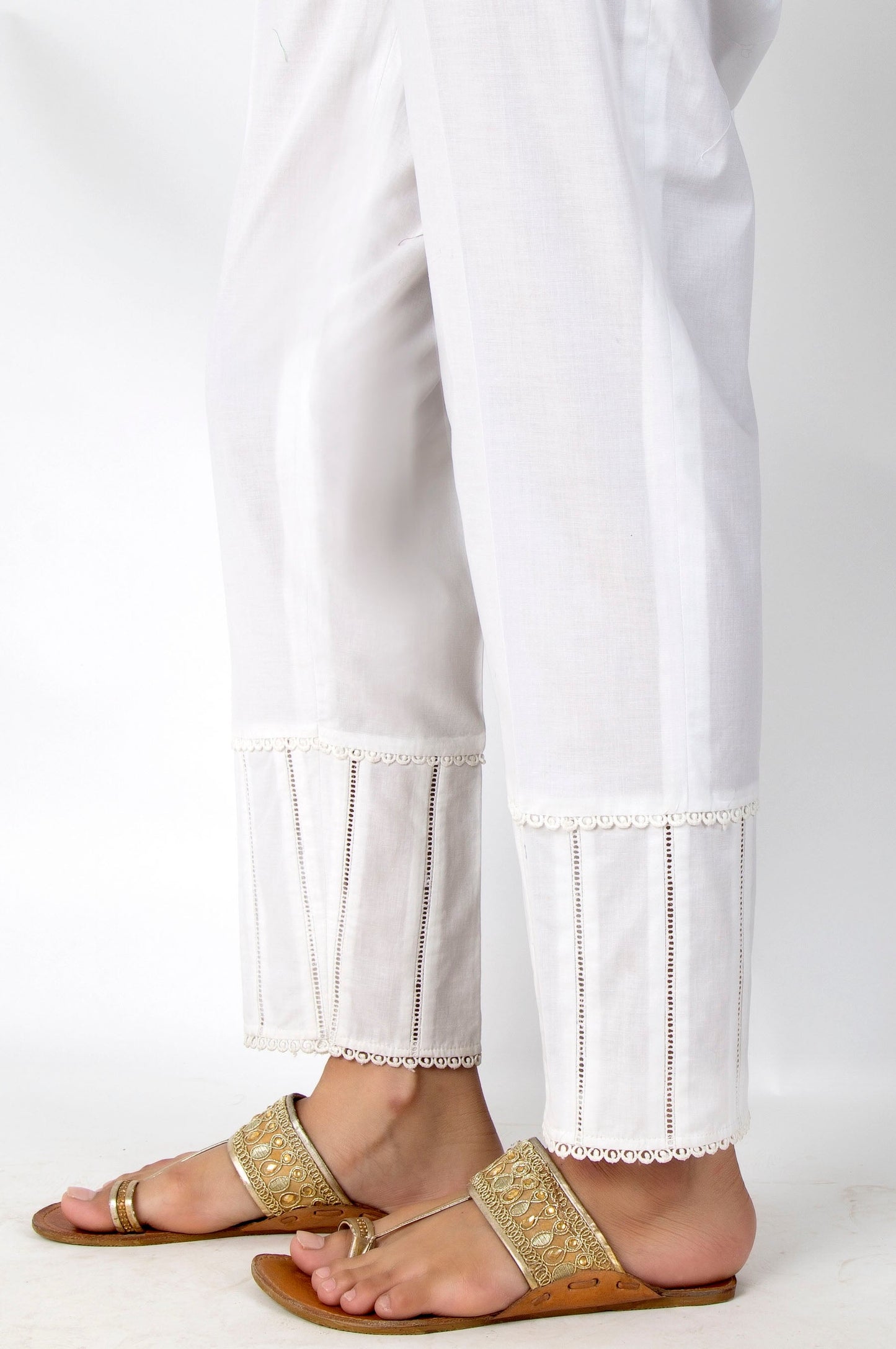 Embellished Cambric Pants - White