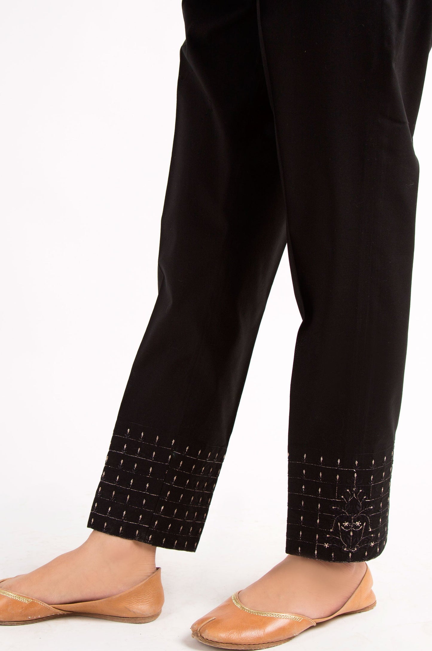 Cambric Embroidered Cigarette Pants - Black