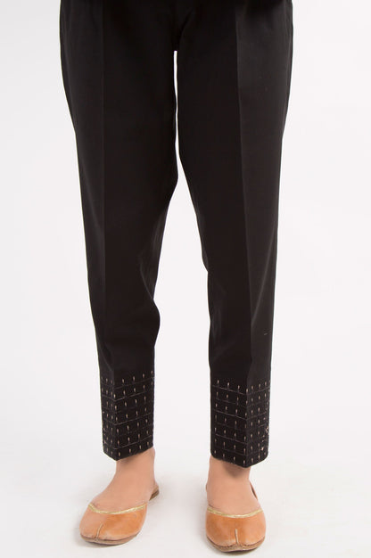 Cambric Embroidered Cigarette Pants - Black