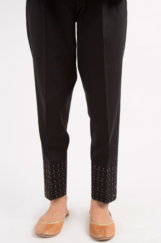 Cambric Embroidered Cigarette Pants - Black