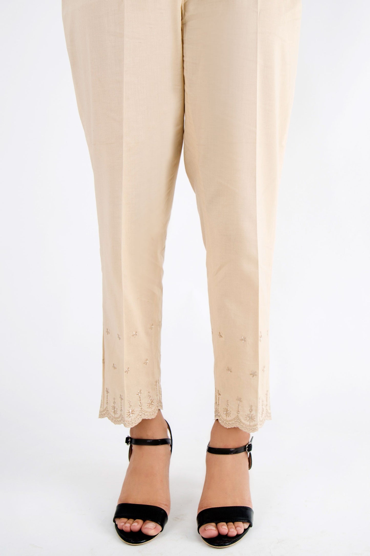 Embroidered Cambric Pants - Beige