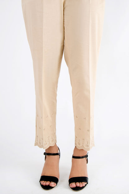 Embroidered Cambric Pants - Beige