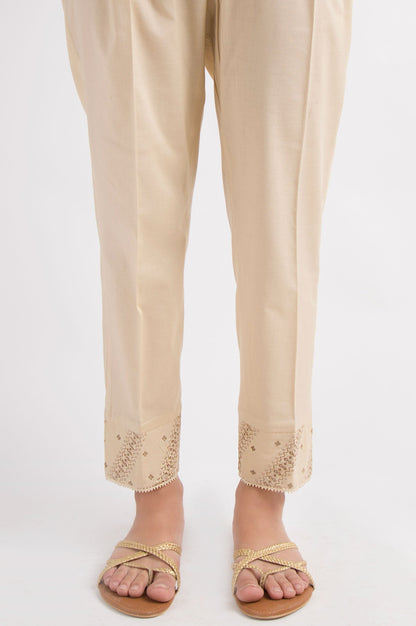 Embroidered Cambric Cigarette Pants - Beige