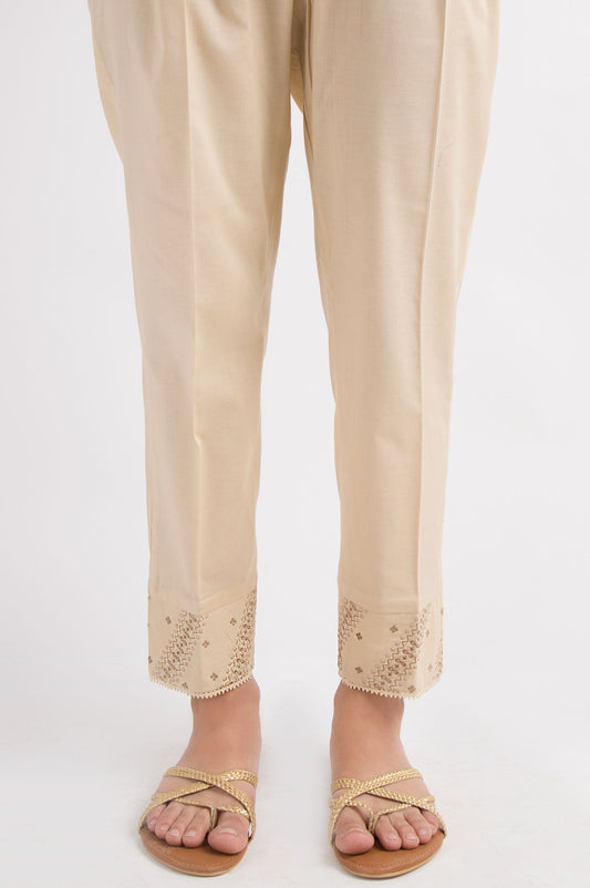 Embroidered Cambric Cigarette Pants - Beige