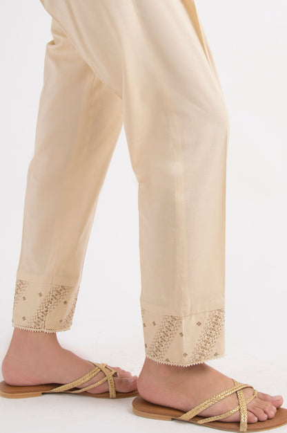 Embroidered Cambric Cigarette Pants - Beige