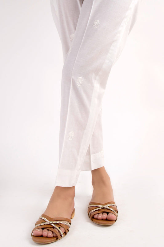 Embroidered Cigarette Pants - White