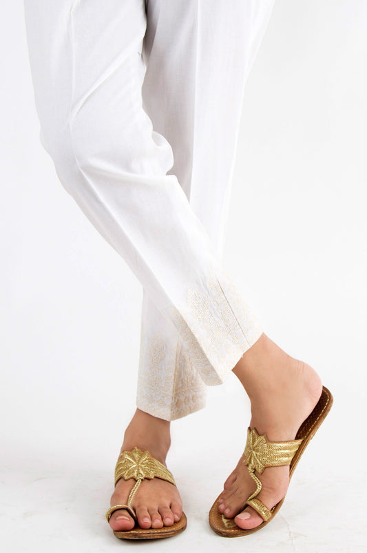 Embroidered Cambric Pants - White