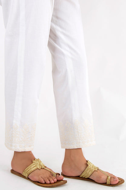 Embroidered Cambric Pants - White
