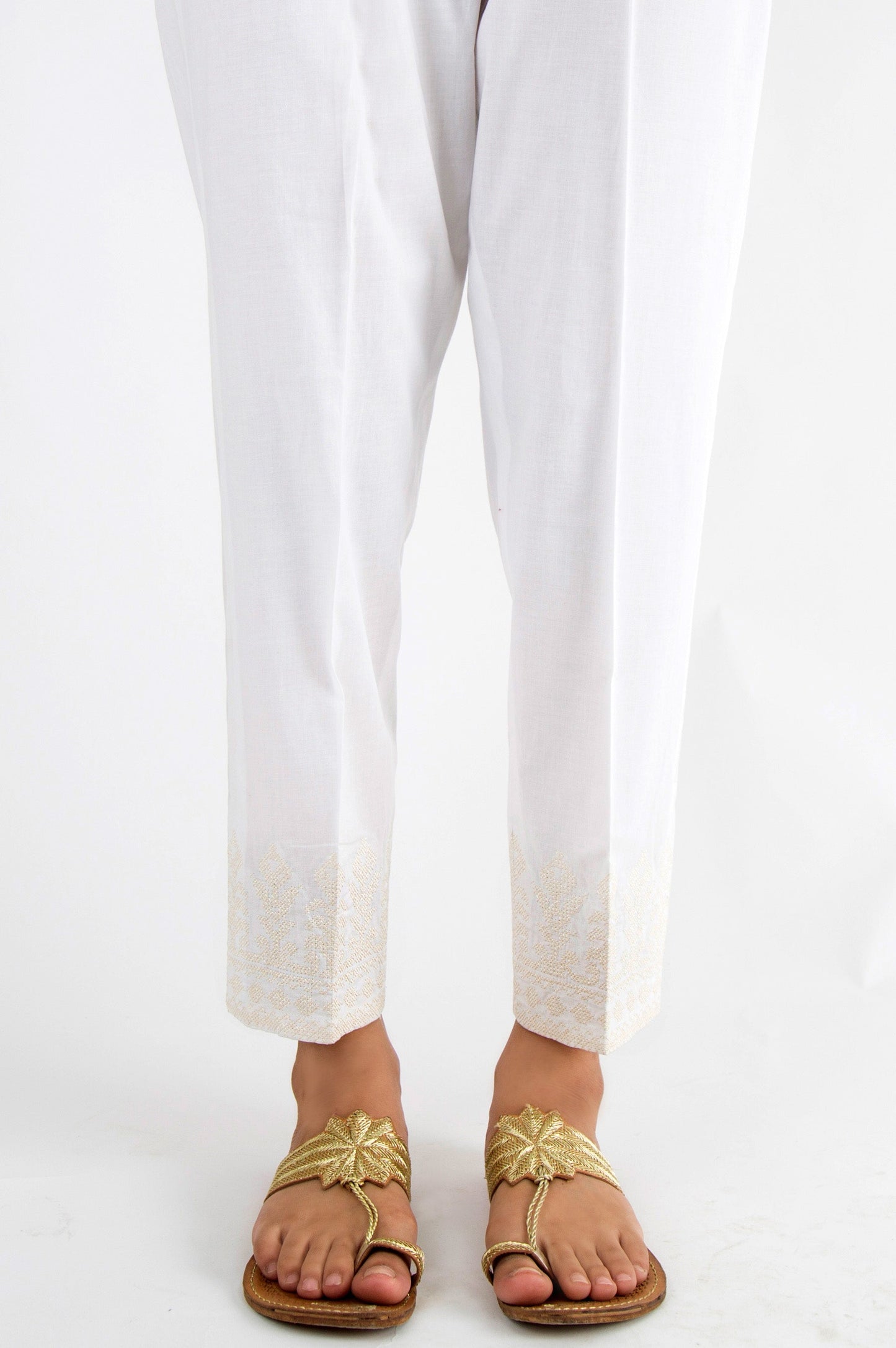 Embroidered Cambric Pants - White