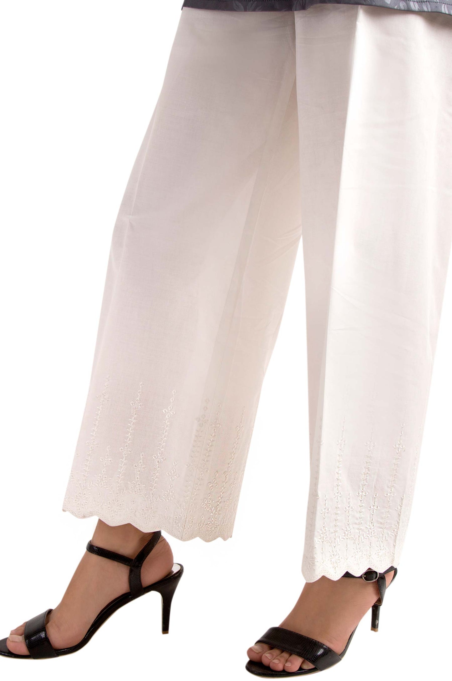 Embroidered Culottes Pants - White