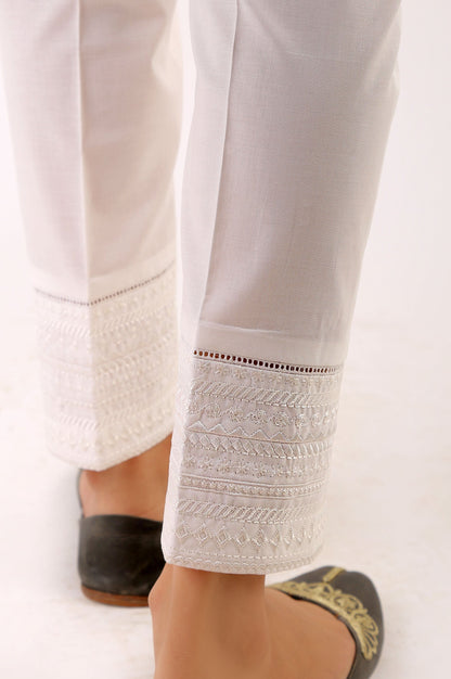 Embroidered Cigarette Pants - White