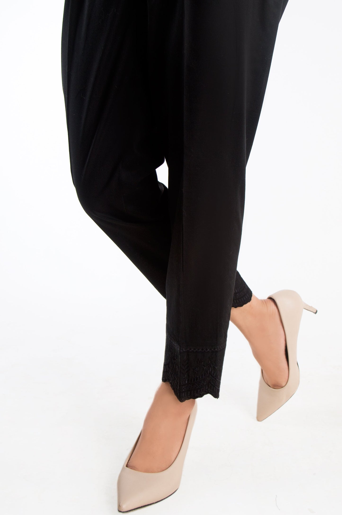 Embroidered Cigarette Pants - Black