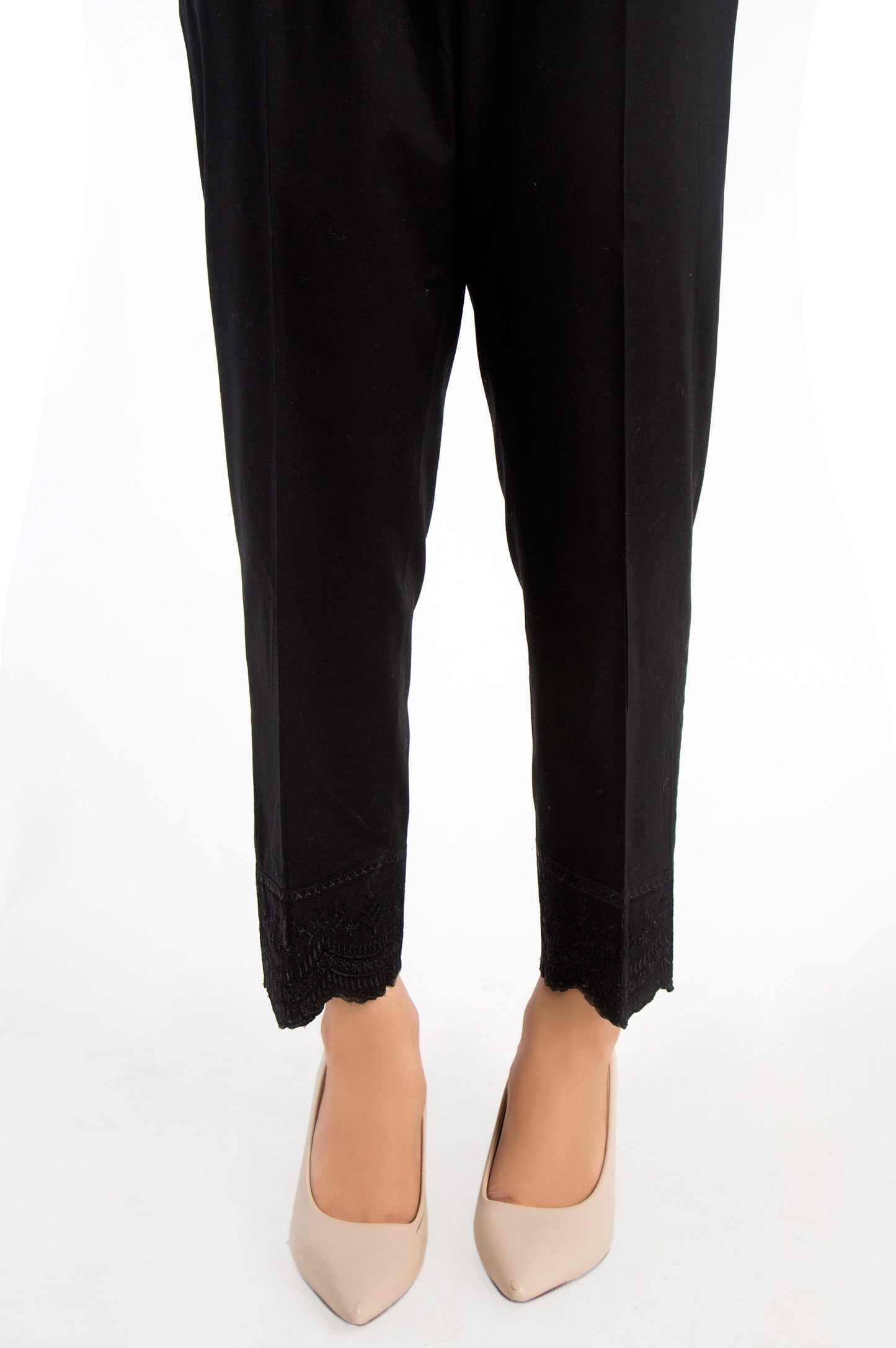 Embroidered Cigarette Pants - Black
