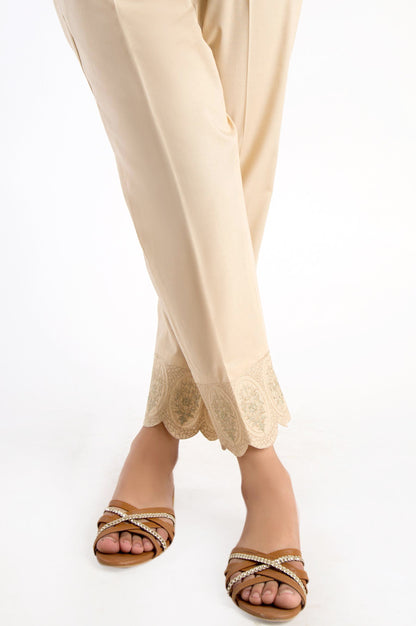 Embroidered Cigarette Pants - Beige