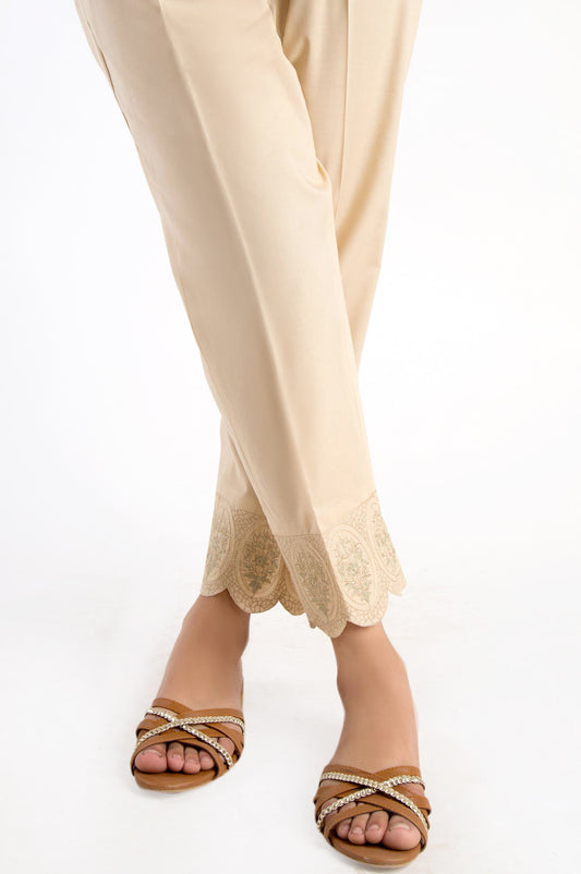 Embroidered Cigarette Pants - Beige