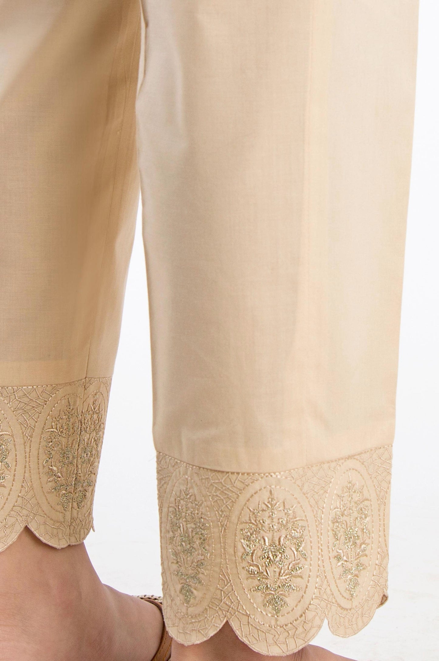 Embroidered Cigarette Pants - Beige