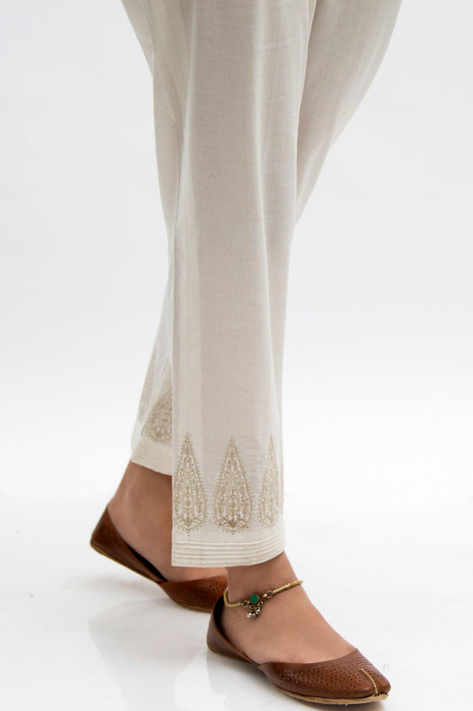 Embroidered Cigarette Pants  - Offwhite