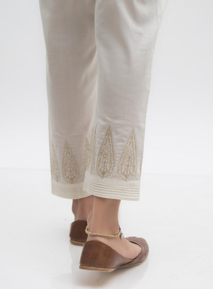 Embroidered Cigarette Pants  - Offwhite