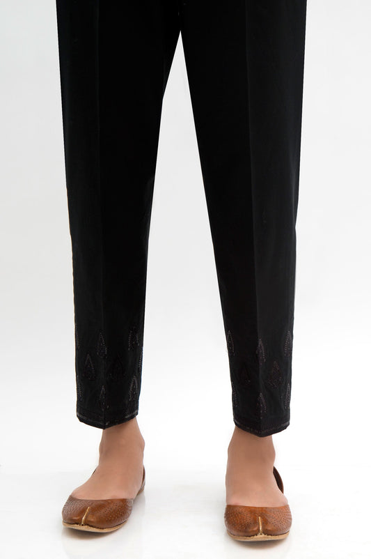 Embroidered Cambric Cigarette Pants  - Black