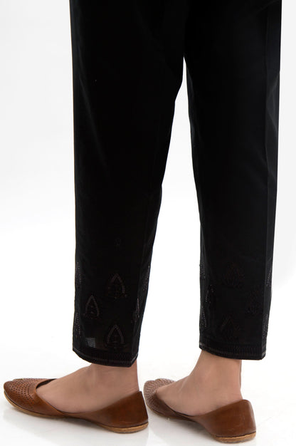 Embroidered Cambric Cigarette Pants  - Black