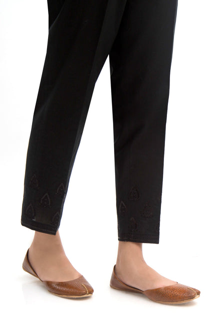 Embroidered Cambric Cigarette Pants  - Black