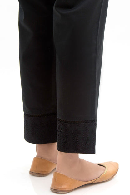 Embroidered Cambric Cigarette Pants  - Black