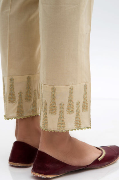 Embroidered Cambric Cigarette Pants  - Beige