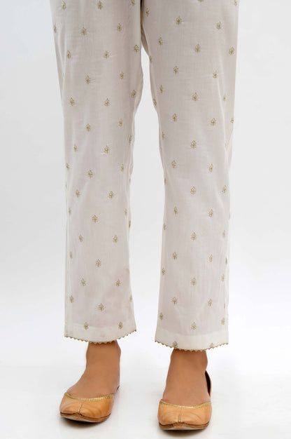Embroidered Cambric Cigarette Pants  - White