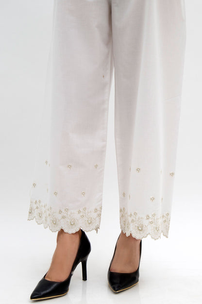 Embroidered Culotte Pants  - White