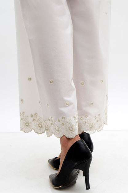 Embroidered Culotte Pants  - White