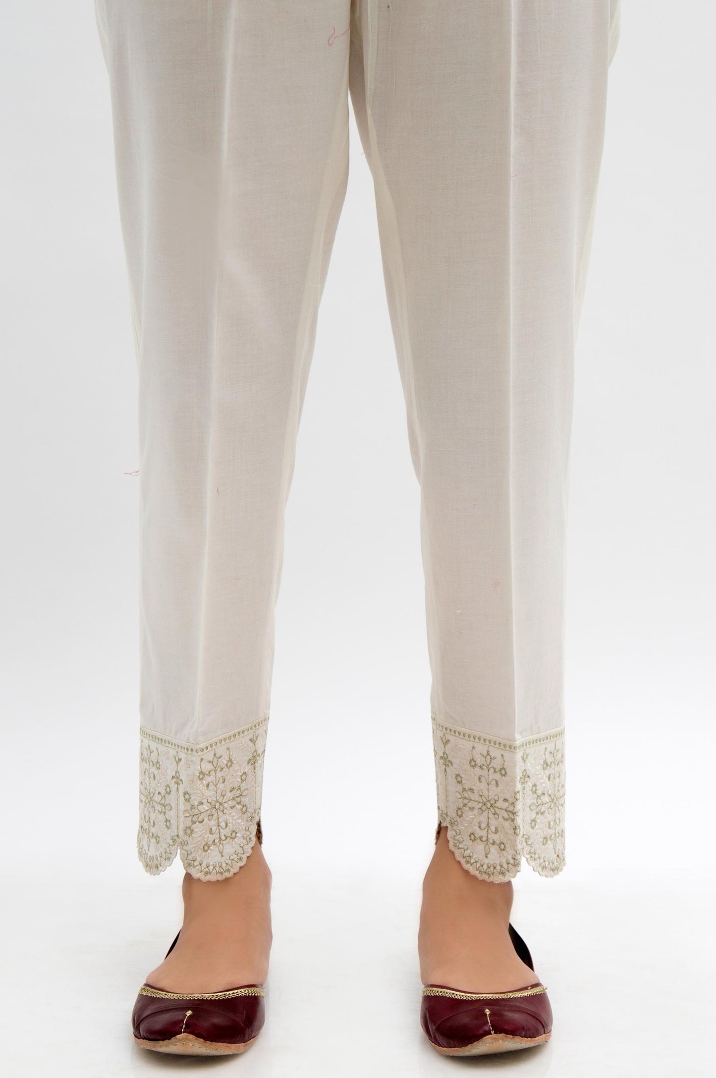 Embroidered Cambric Cigarette Pants  - OffWhite