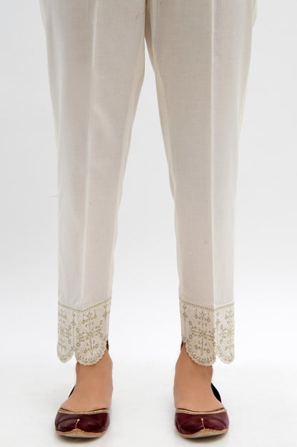 Embroidered Cambric Cigarette Pants  - OffWhite