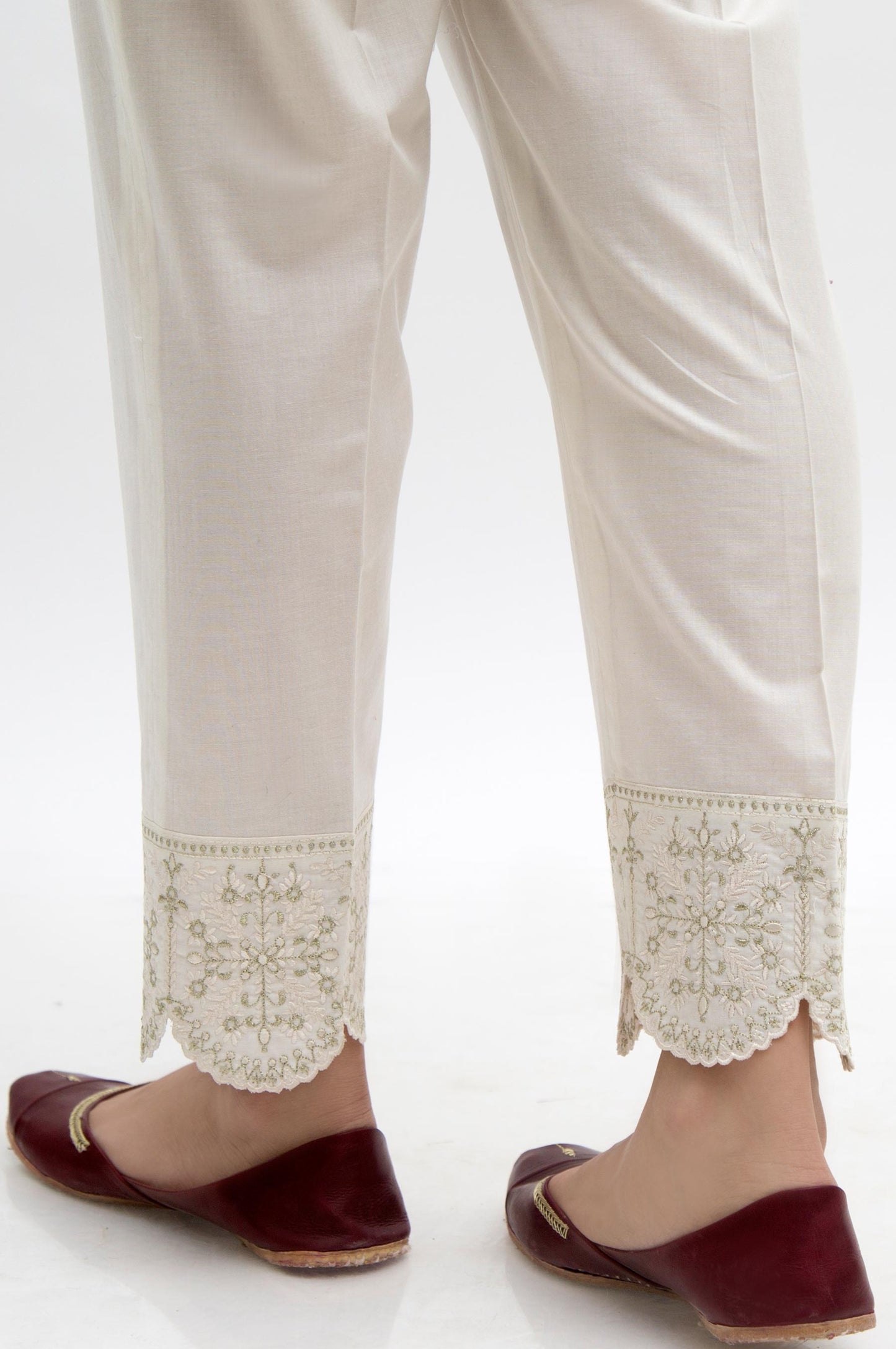 Embroidered Cambric Cigarette Pants  - OffWhite