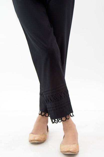 Embellished Cambric Cigarette Pants  - Black