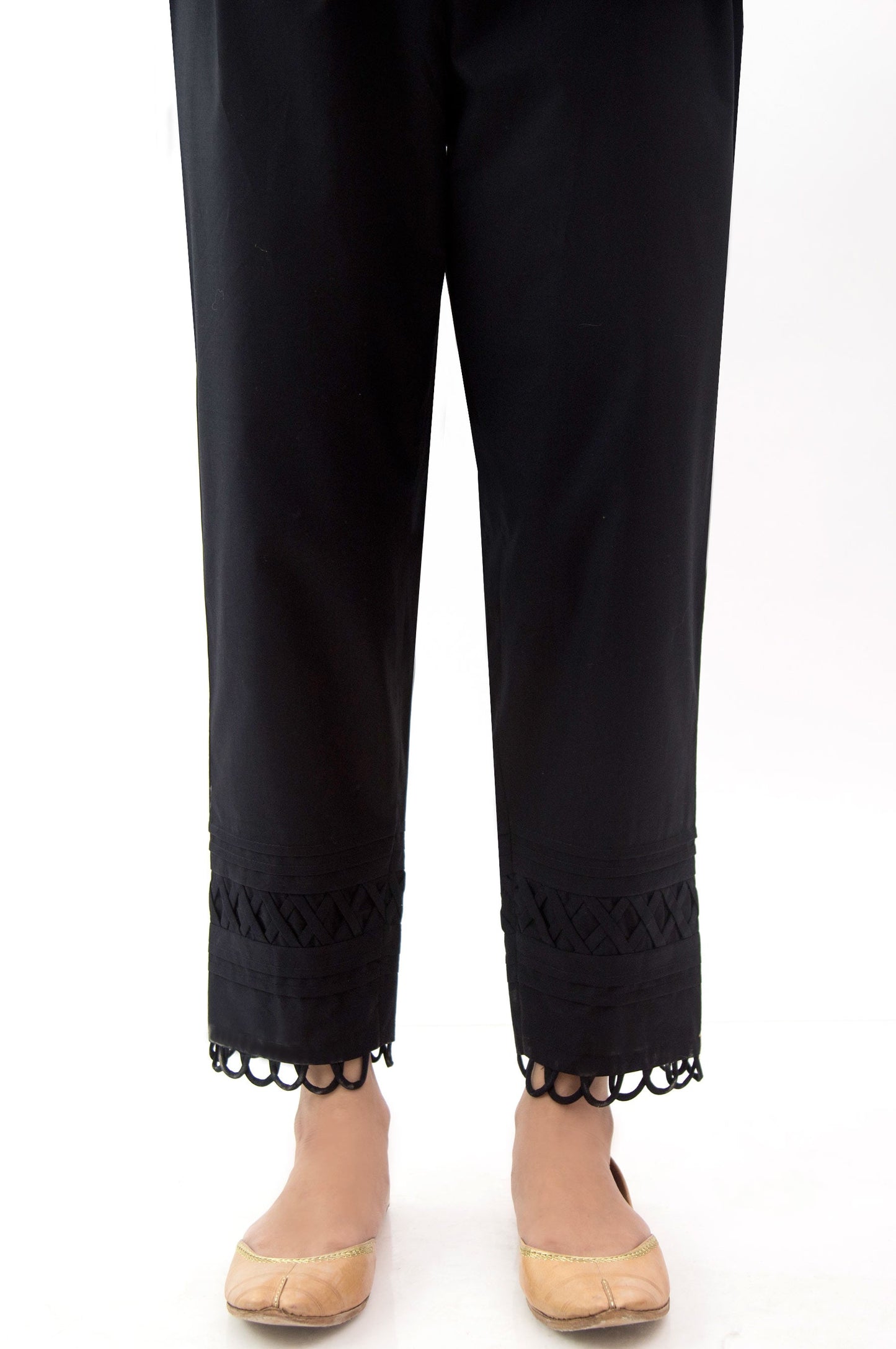 Embellished Cambric Cigarette Pants  - Black