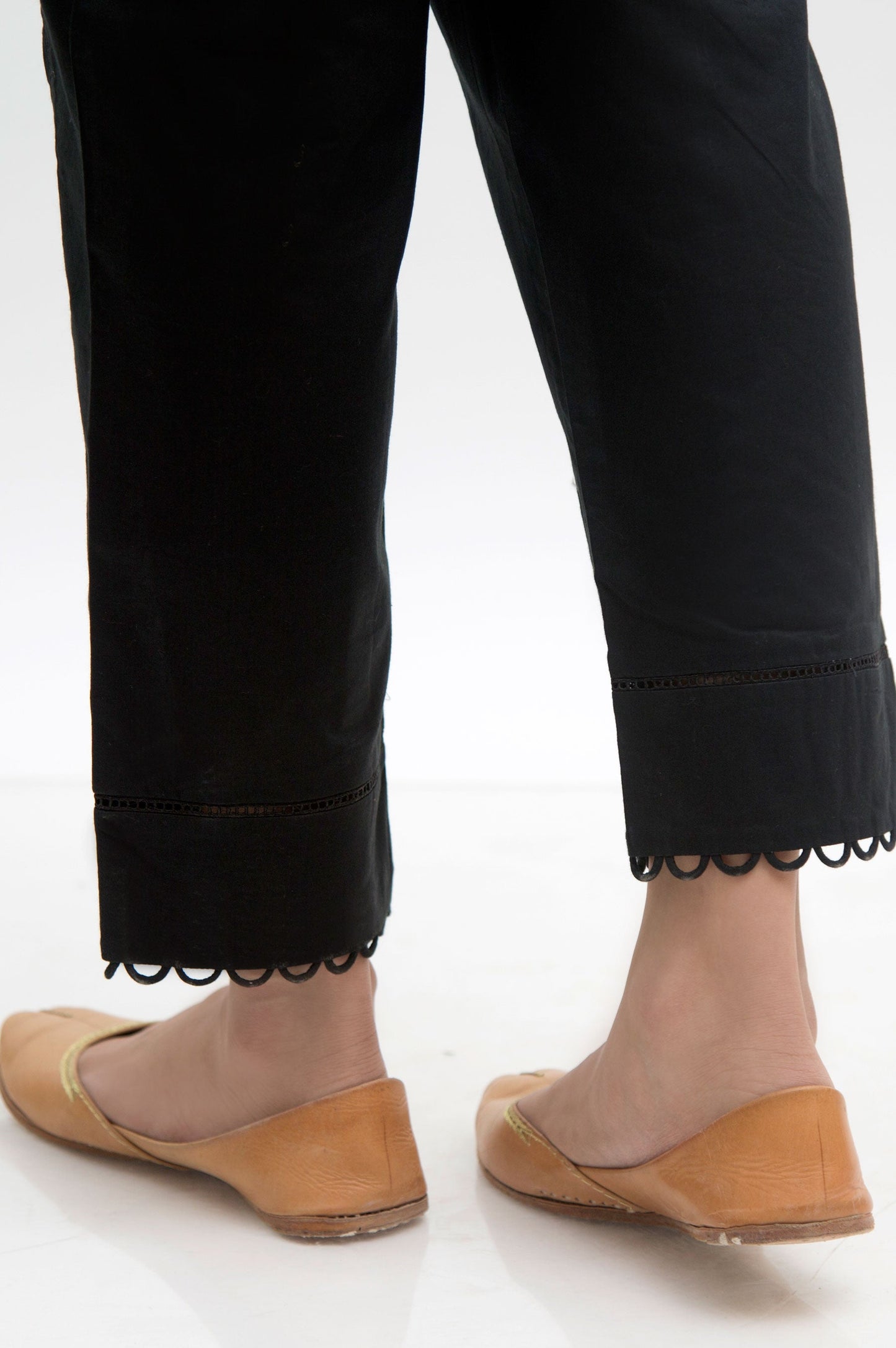 Embellished Cambric Cigarette Pants  - Black