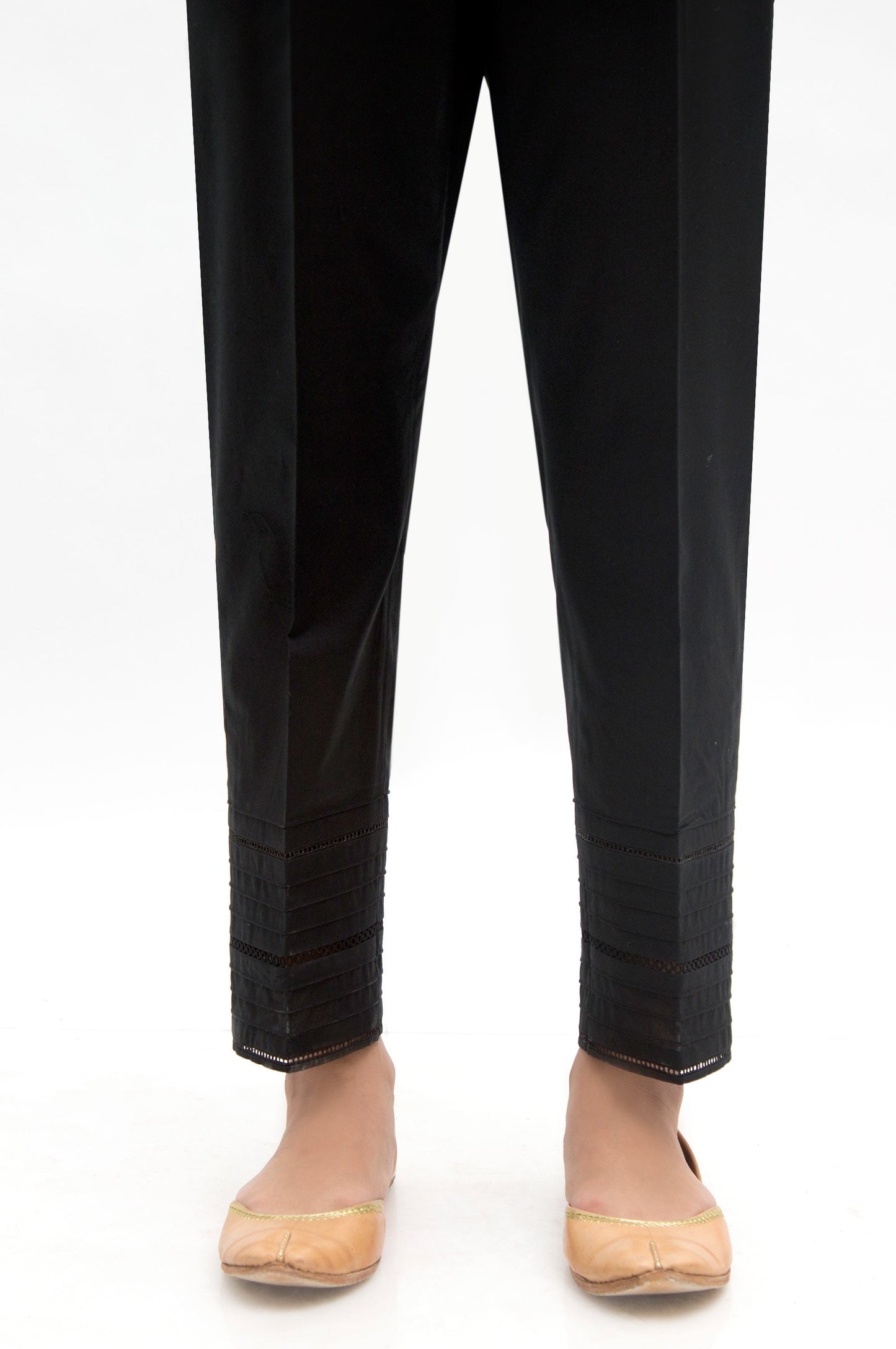 Embellished Cambric Cigarette Pants  - Black
