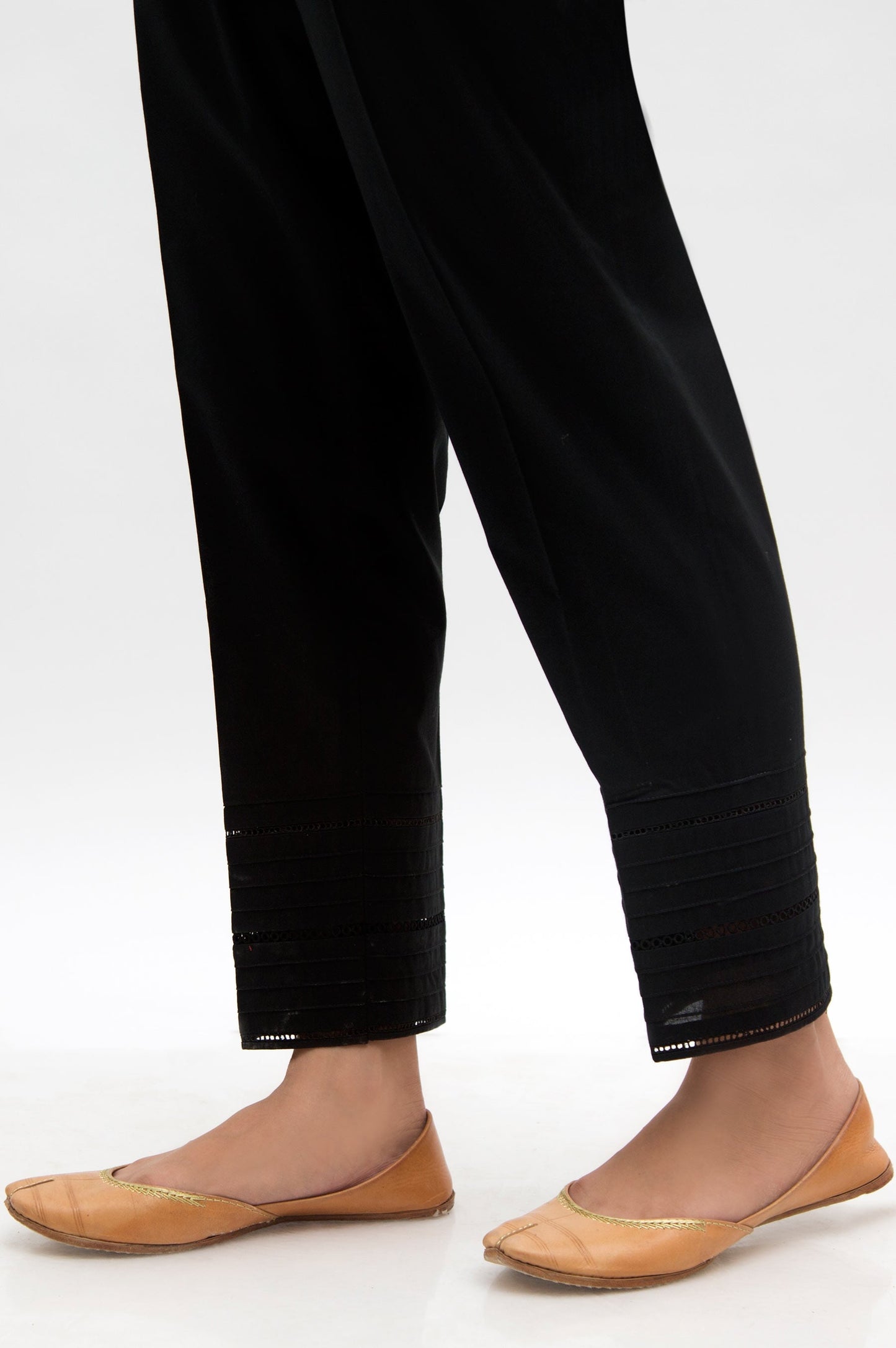 Embellished Cambric Cigarette Pants  - Black