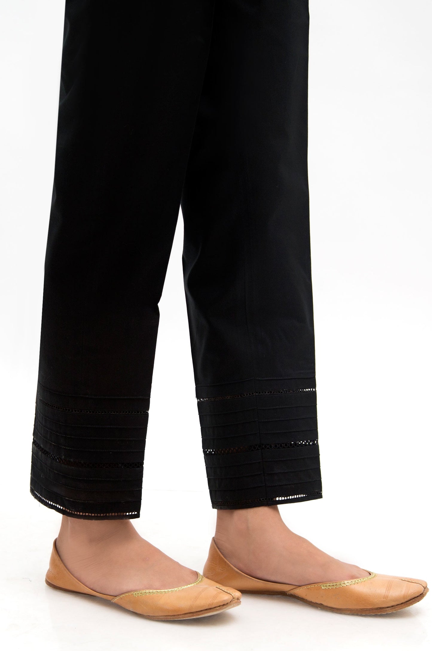 Embellished Cambric Cigarette Pants  - Black