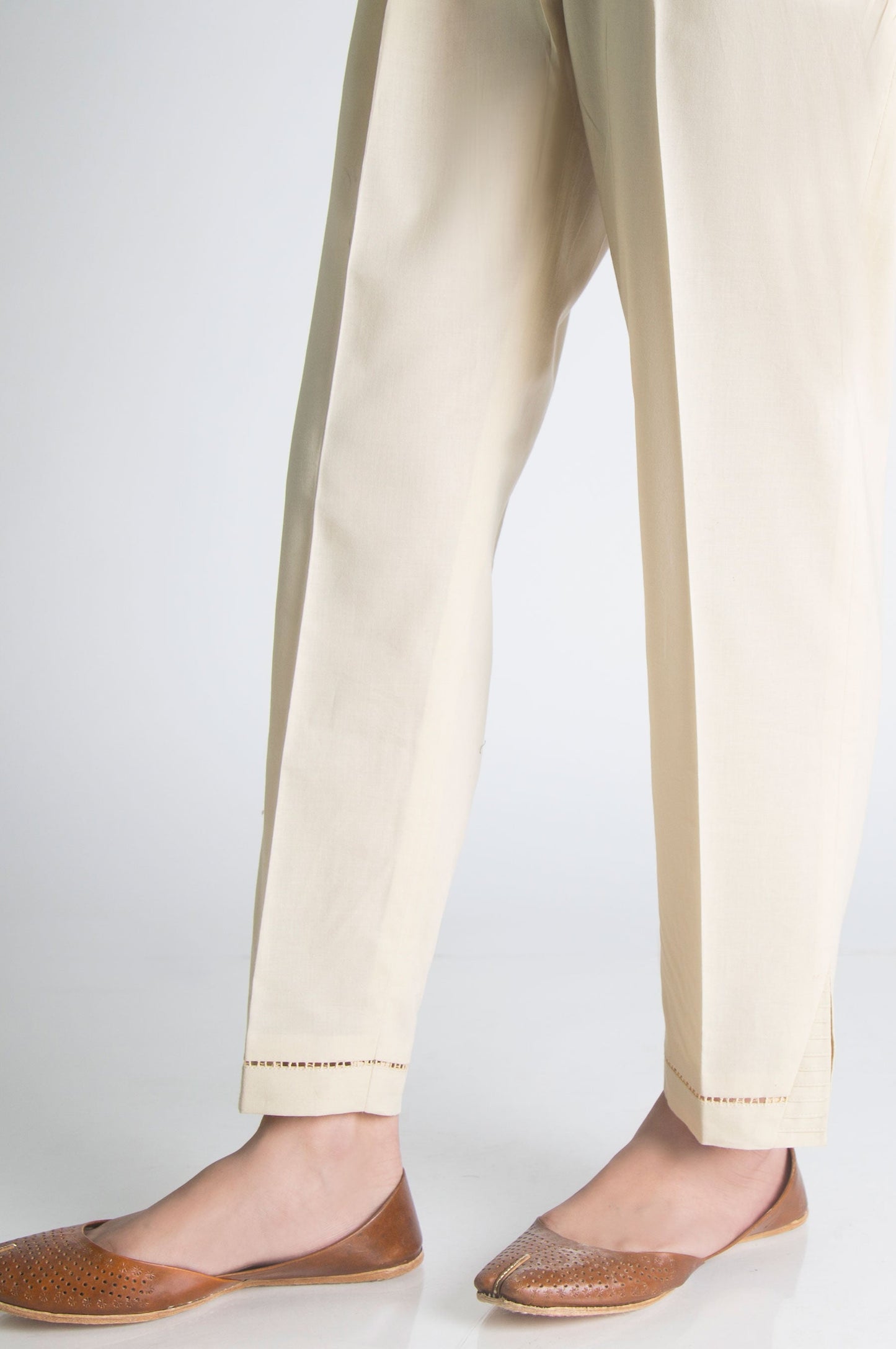 Embellished Cambric Cigarette Pants  - Beige