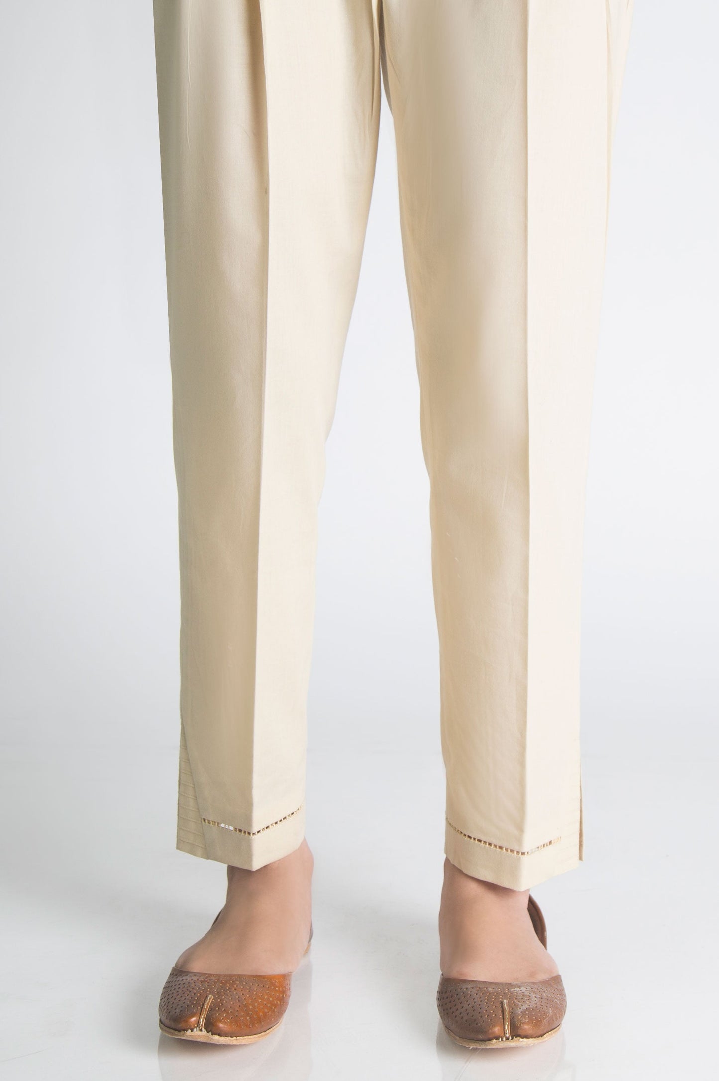 Embellished Cambric Cigarette Pants  - Beige