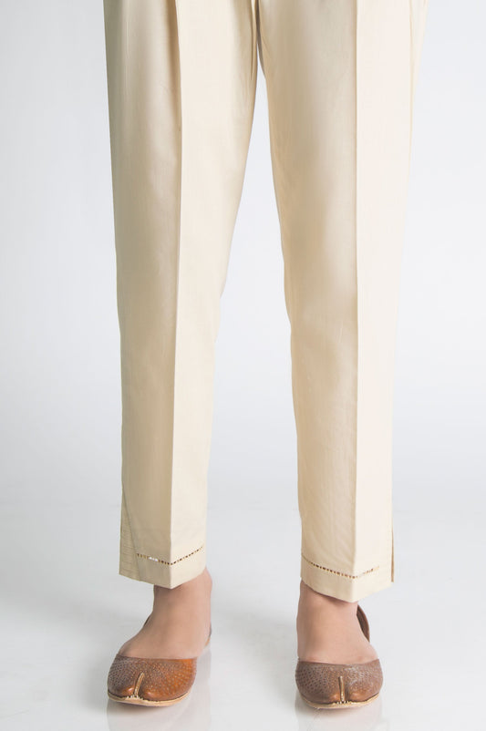Embellished Cambric Cigarette Pants  - Beige