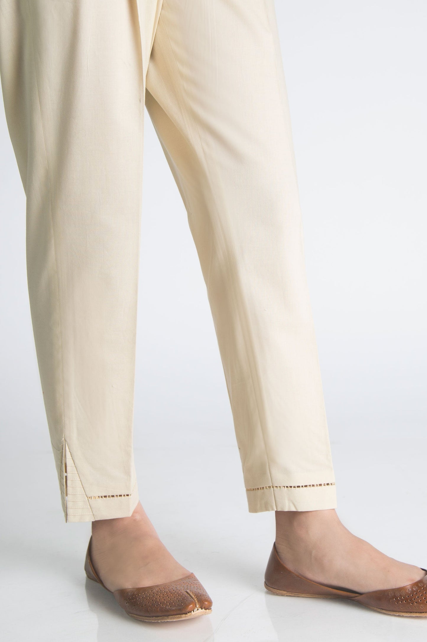 Embellished Cambric Cigarette Pants  - Beige