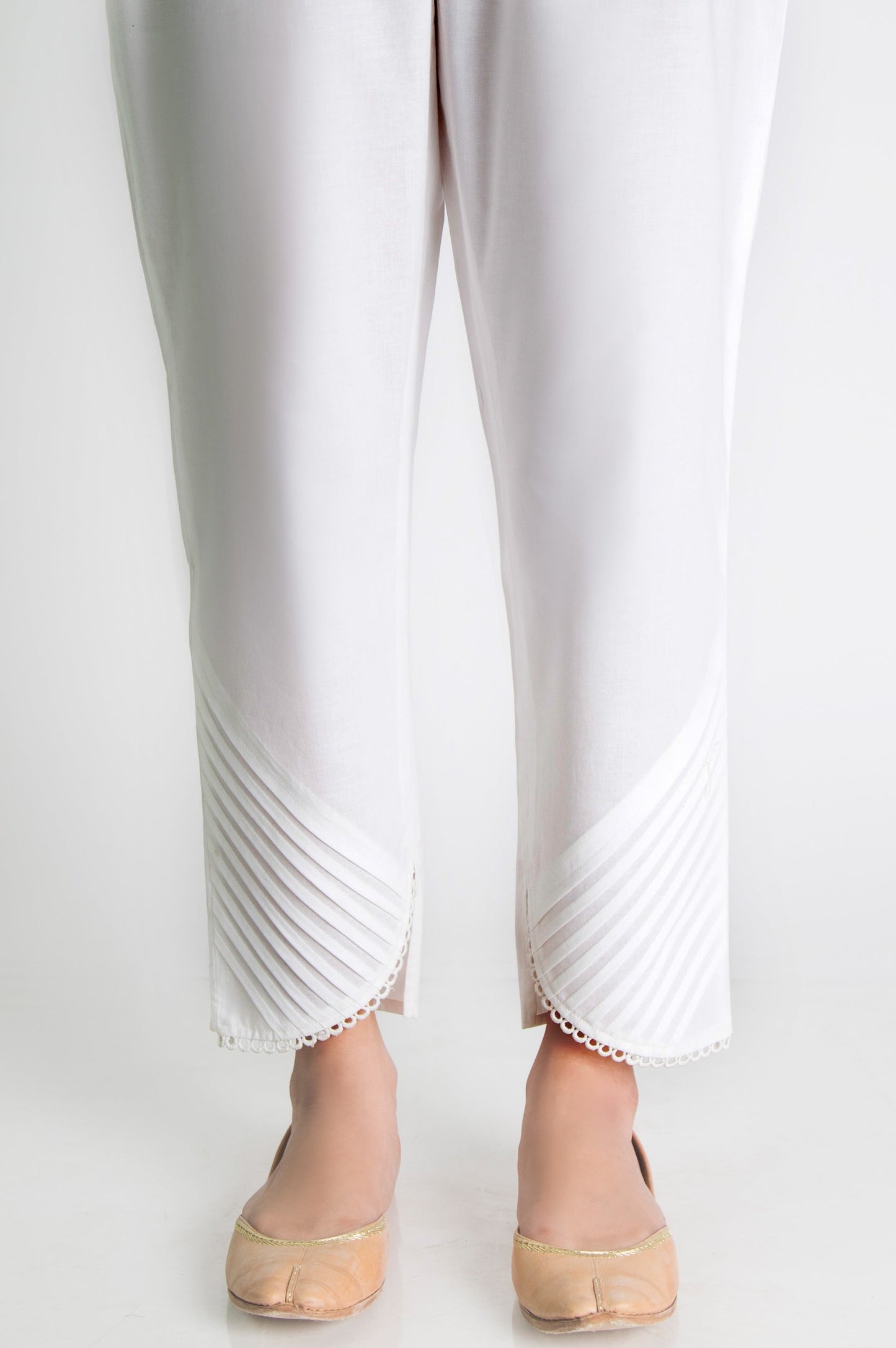 Embellished Cambric Cigarette Pants  - White