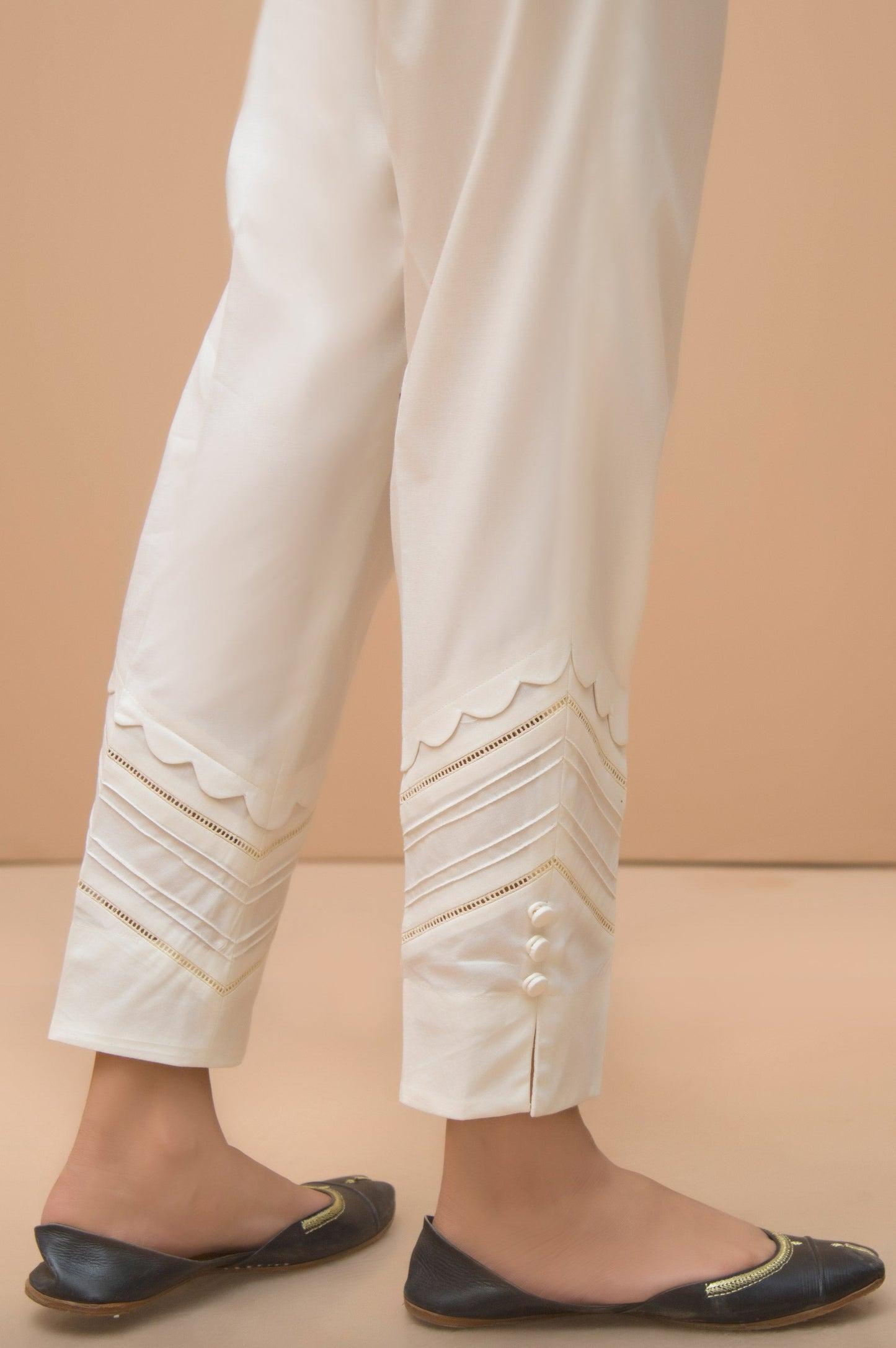 Embellished Cigarette Pants  - Off White