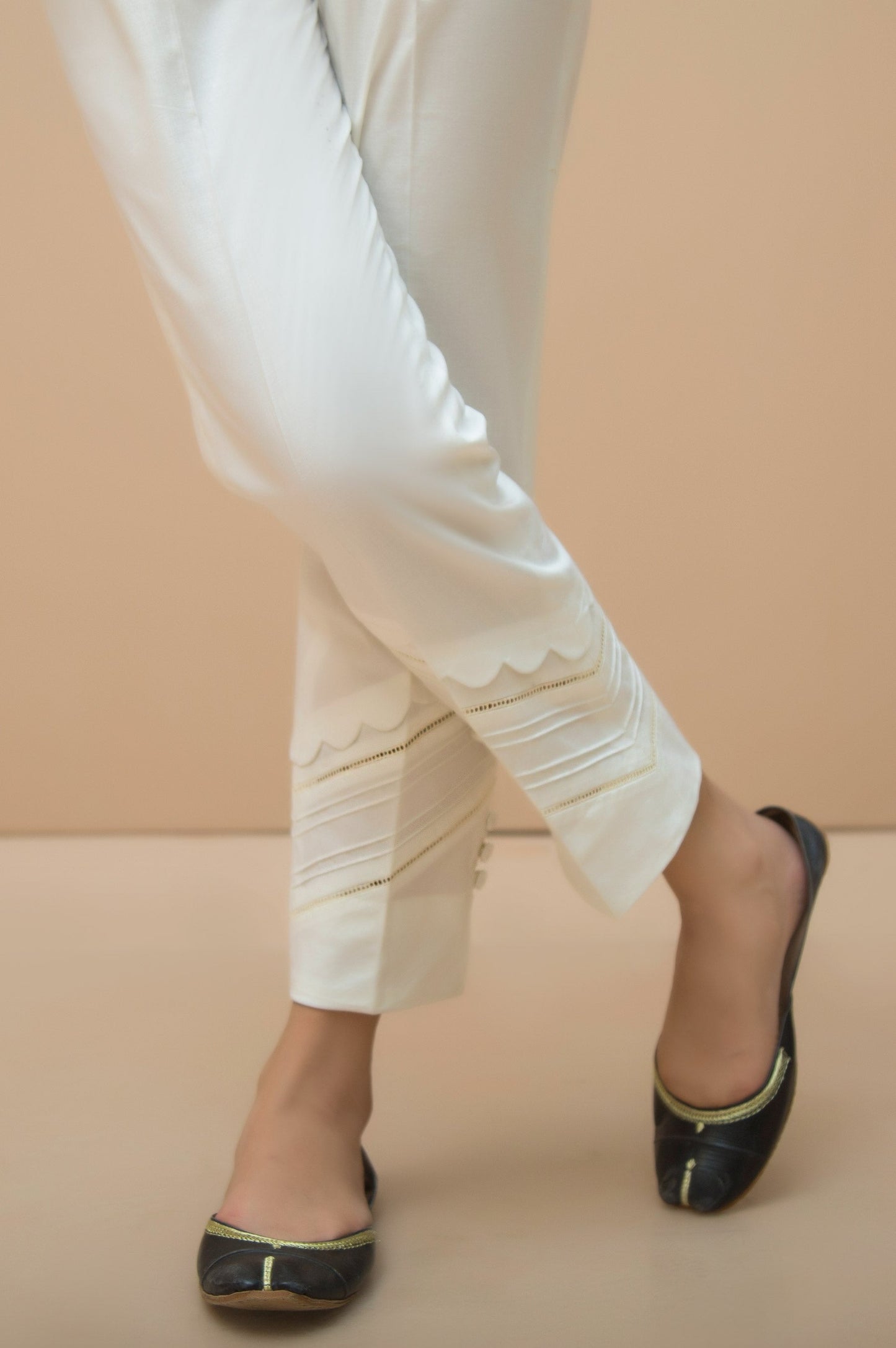 Embellished Cigarette Pants  - Off White