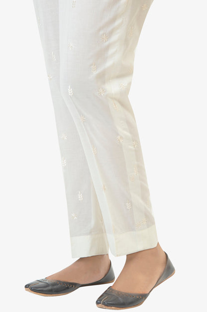 Embroidered Cambric Cigeratte Pants - Cream White